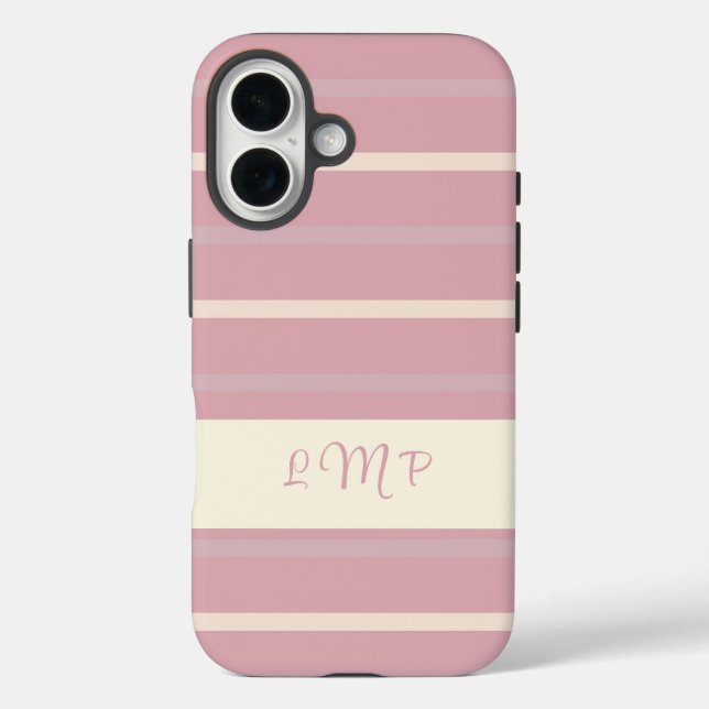 Monogram Blush Pink and Cream Stripe Pattern Case-Mate iPhone Case (Back)