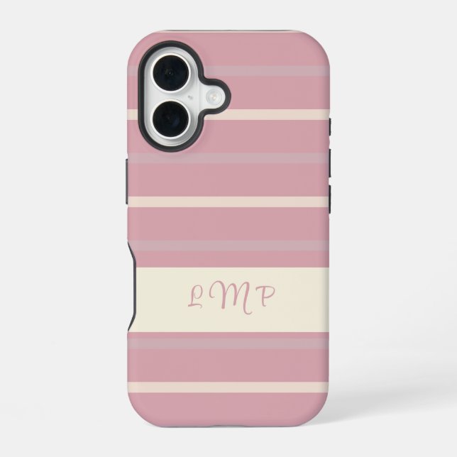 Monogram Blush Pink and Cream Stripe Pattern Iphone Case (Back)