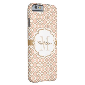 Monogram Blush Pink And Gold Quatrefoil Barely There Iphone 6 Case by cutecases at Zazzle