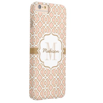 Monogram Blush Pink And Gold Quatrefoil Barely There Iphone 6 Plus Case by cutecases at Zazzle