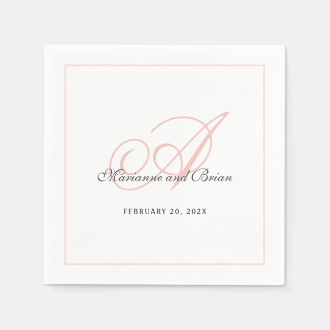 Monogram Blush Pink and White Napkins (Front)