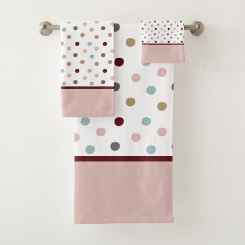 Monogram Blush Pink  Blue Gold Red Polka Dots Bath Towel Set