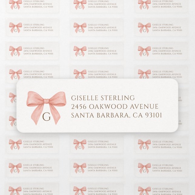 Monogram Blush Pink Bow Watercolor Label (Creator Uploaded)