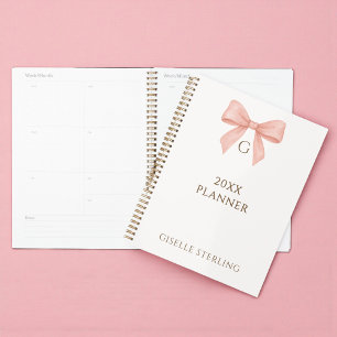 Monogram Blush Pink Bow Watercolor Planner
