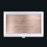 Monogram Blush Pink Business Card Case<br><div class="desc">Personalized monogram featuring bold typography on a rose gold brushed metal background. Personalize this design with your initials,  name and title. You can further customize this design by selecting the "customize further" link if desired.  -p</div>
