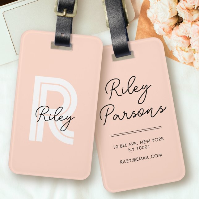 Monogram Blush Pink Cute Girly Chic Retro Stylish Luggage Tag (Creator Uploaded)