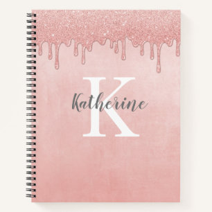 Monogram Blush Pink dripping glitter Notebook