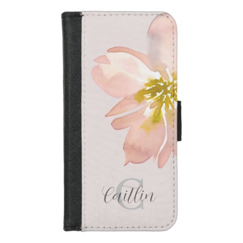 Monogram Blush Pink Elegant Floral Watercolor iPhone 87 Wallet Case