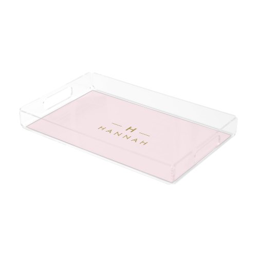 Monogram Blush Pink  Elegant Gold Minimalist Acrylic Tray