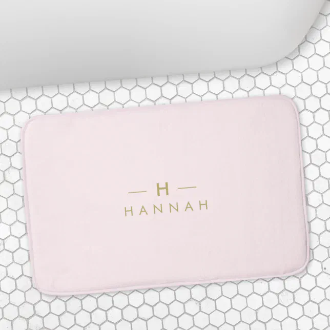 Monogram Blush Pink Elegant Gold Minimalist Bath Mat Zazzle