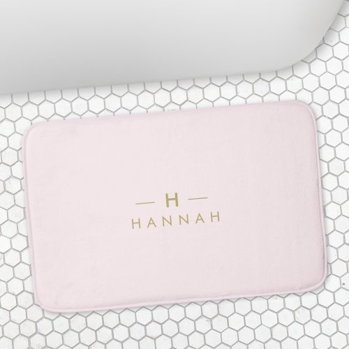 Monogram Blush Pink  Elegant Gold Minimalist Bath Mat