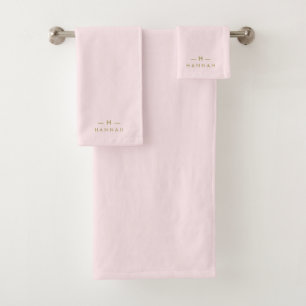 Monogram Blush Pink   Elegant Gold Minimalist Bath Towel Set