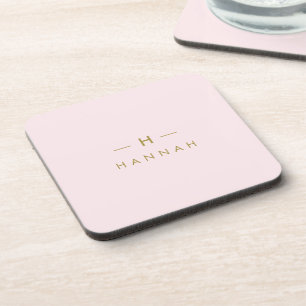 Monogram Blush Pink Elegant Gold Minimalist Beverage Coaster