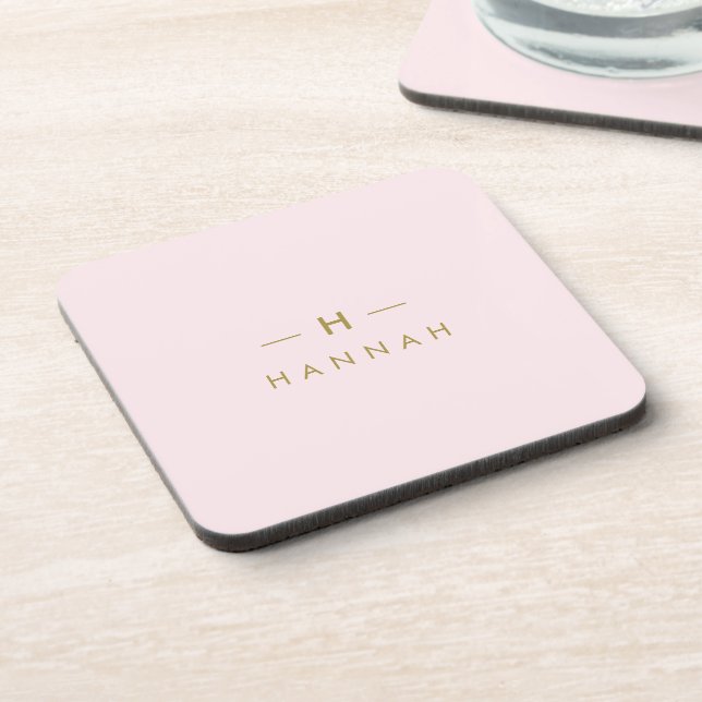 Monogram Blush Pink | Elegant Gold Minimalist Beverage Coaster (Left Side)