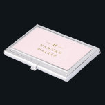 Monogram Blush Pink | Elegant Gold Minimalist Business Card Case<br><div class="desc">A simple stylish custom monogram design in a gold modern minimalist typography on an elegant pastel blush pink background. The monogram initials and name can easily be personalized along with the feature line to make a design as unique as you are! The perfect bespoke gift or accessory for any occasion....</div>