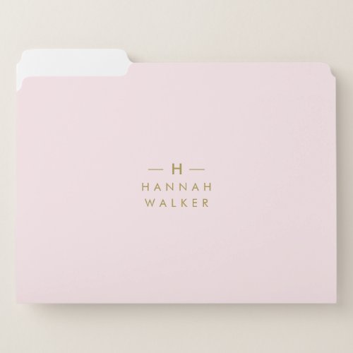 Monogram Blush Pink  Elegant Gold Minimalist File Folder