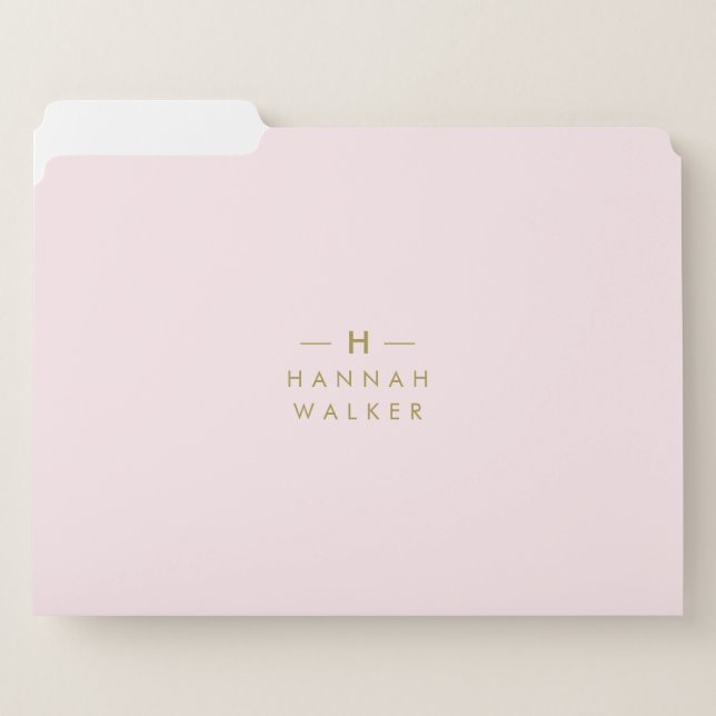 Monogram Blush Pink | Elegant Gold Minimalist File Folder (Front Left)