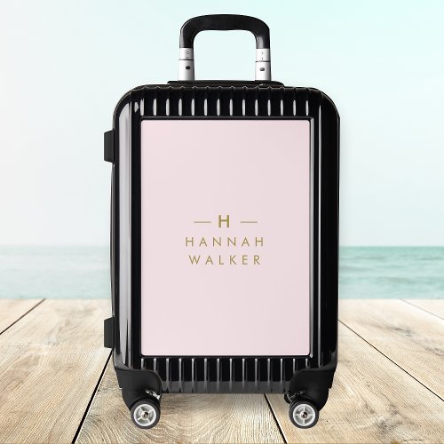 Monogram Blush Pink  Elegant Gold Minimalist Luggage