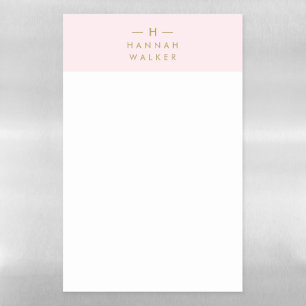 Monogram Blush Pink Elegant Gold Minimalist Magnetic Dry Erase Sheet