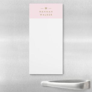 Monogram Blush Pink Elegant Gold Minimalist Magnetic Notepad