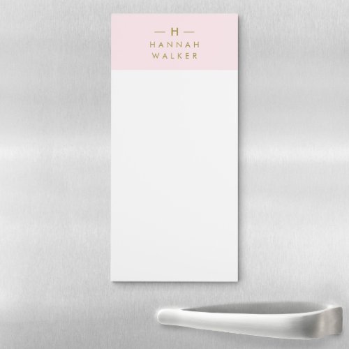 Monogram Blush Pink  Elegant Gold Minimalist Magnetic Notepad