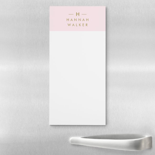 Monogram Blush Pink | Elegant Gold Minimalist Magnetic Notepad