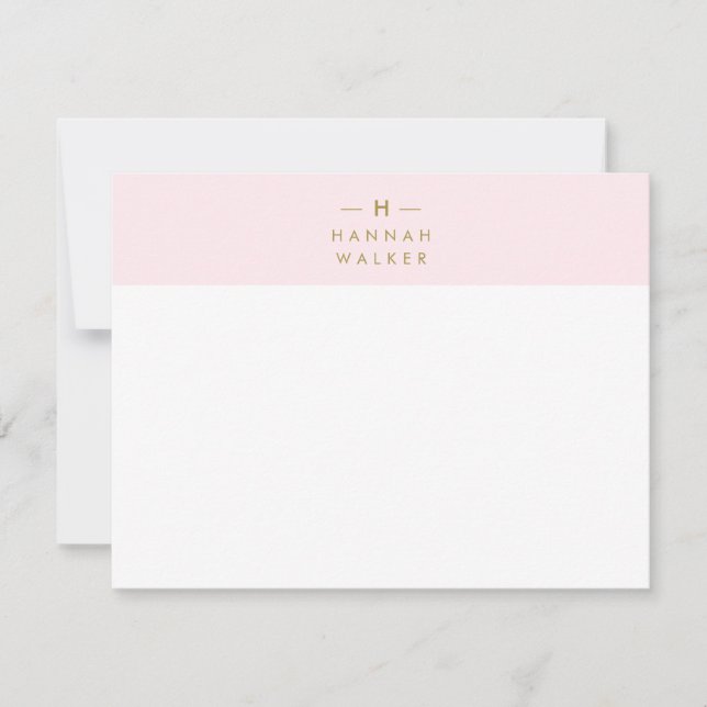 Monogram Blush Pink | Elegant Gold Minimalist Note Card (Front)