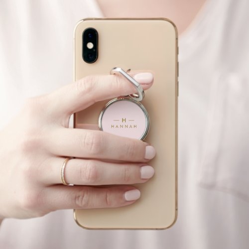 Monogram Blush Pink  Elegant Gold Minimalist Phone Ring Stand