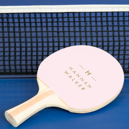 Monogram Blush Pink  Elegant Gold Minimalist Ping Pong Paddle