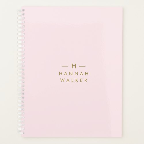 Monogram Blush Pink  Elegant Gold Minimalist Planner