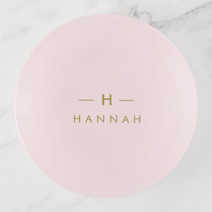 Monogram Blush Pink Elegant Gold Minimalist Trinket Tray