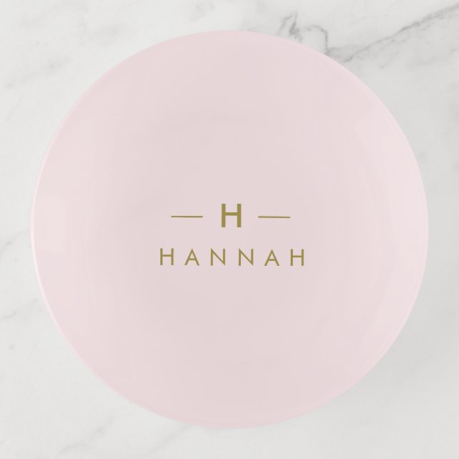 Monogram Blush Pink | Elegant Gold Minimalist Trinket Tray (Front)