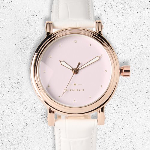 Monogram Blush Pink  Elegant Gold Minimalist Watch