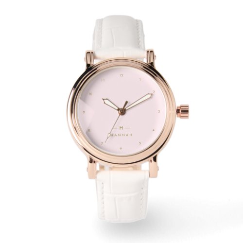 Monogram Blush Pink  Elegant Gold Minimalist Watch