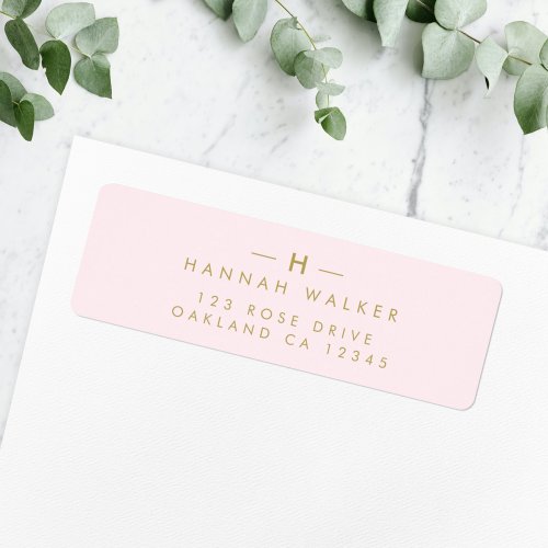 Monogram Blush Pink  Elegant Gold Return Address Label