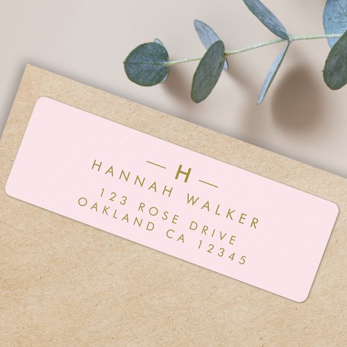 Monogram Blush Pink  Elegant Gold Return Address Label