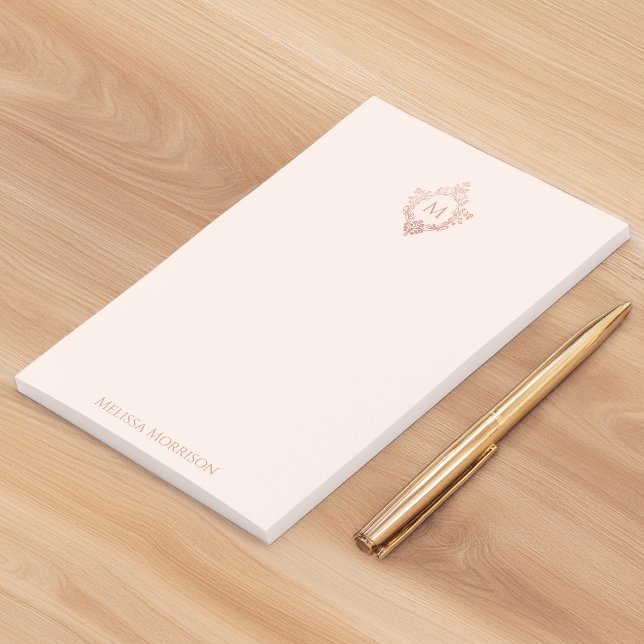 Monogram Blush Pink Elegant Ornate Rose Gold Crest Post-it Notes (Creator Uploaded)