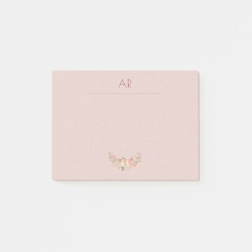 Monogram blush pink floral personalized post_it notes