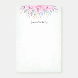 Monogram Blush Pink Flowers Watercolor Elegant Post-it Notes