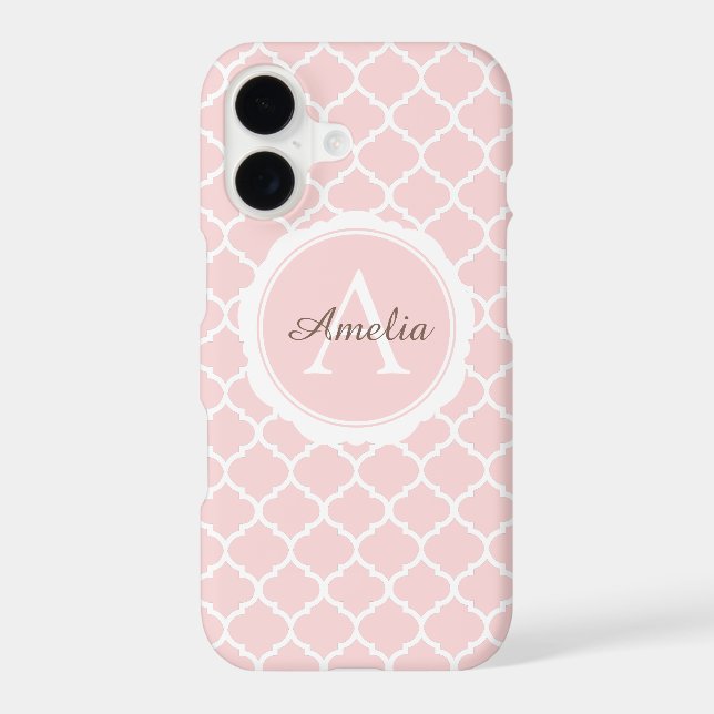 Monogram Blush Pink Geometric Iphone Case (Back)