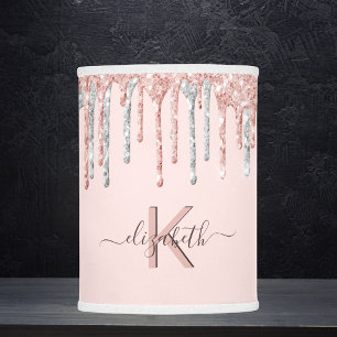 Monogram blush pink glitter rose gold silver lamp shade