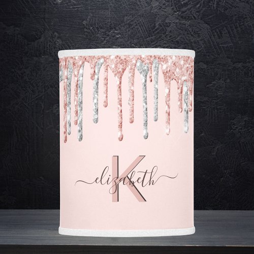 Monogram blush pink glitter rose gold silver lamp shade