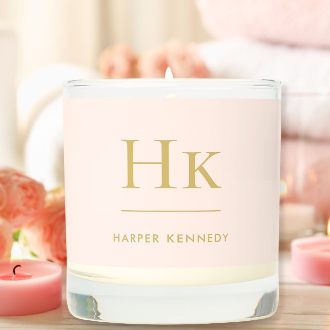 Monogram Blush Pink Gold Classic Chic Monogrammed Scented Candle (Creator Uploaded)