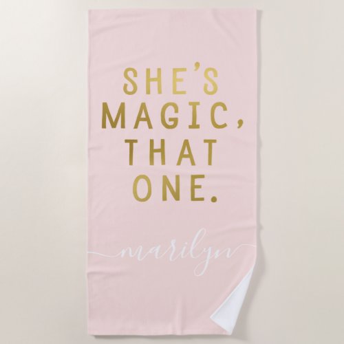 Monogram Blush Pink Gold Girl Power Shes Magic Beach Towel