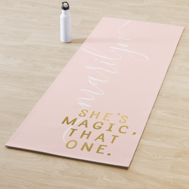 Monogram Blush Pink Gold Girl Power She's Magic Yoga Mat (In Situ)