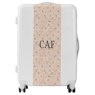 Monogram Blush Pink Gold Gray Mermaid Scales Luggage