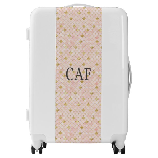 Monogram Blush Pink Gold Gray Mermaid Scales  Luggage (Front)