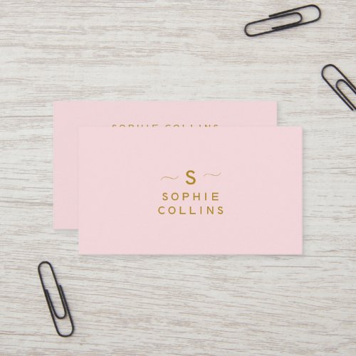 Monogram Blush Pink Gold Minimalist Elegant Business Card