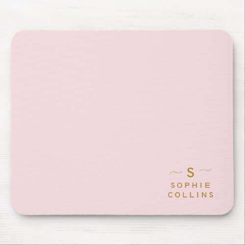 Monogram Blush Pink Gold Minimalist Elegant Name Mouse Pad