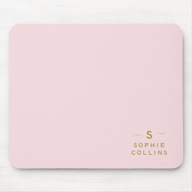 Monogram Blush Pink Gold Minimalist Elegant Name Mouse Pad (Front)